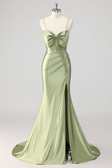 Sparkly Satin Corset Mermaid Green Beaded Long Formal Dress